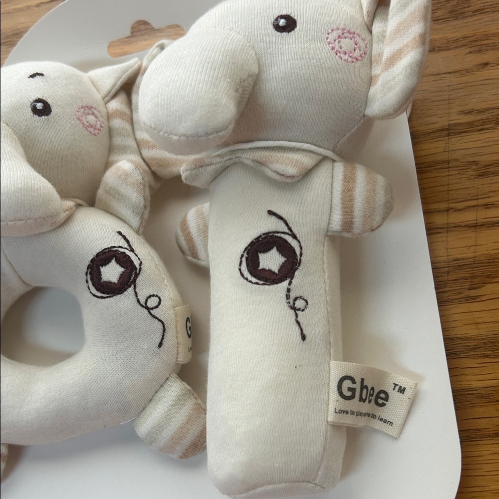 Elephant Rattle Set - White and Tan - Picture 4 of 4